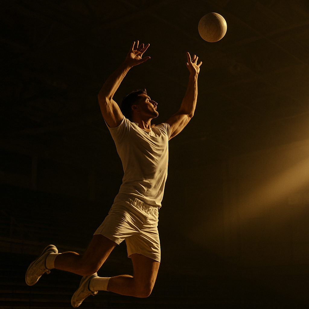 Giocatore di pallavolo in azione durante un attacco a rete
